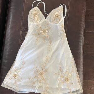 Lucy in the Sky White Dress with Gold Embroidery